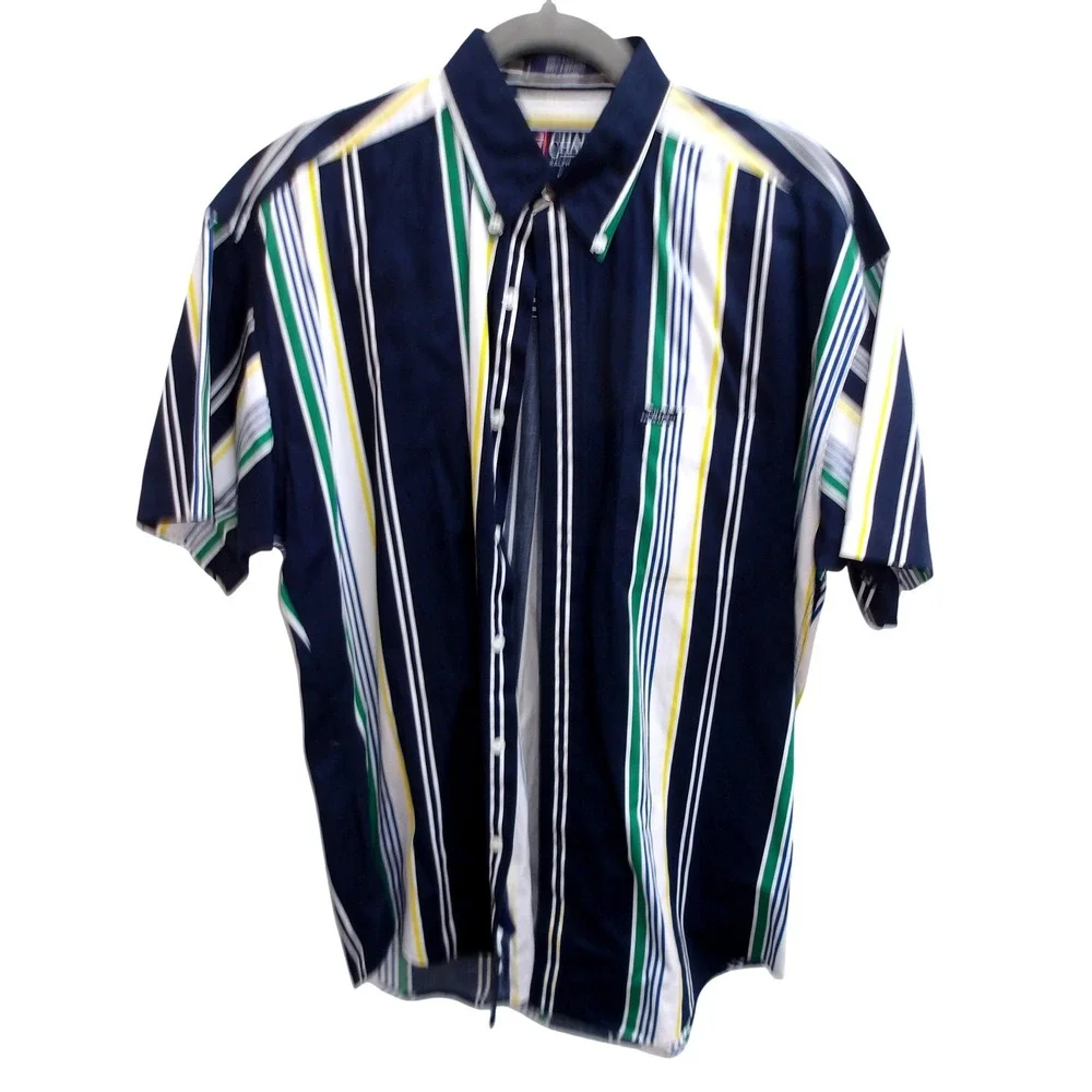 Chaps Ralph Lauren VTG 90s Rugby Navy Blue‎ White Striped Shirt Size M /#26366